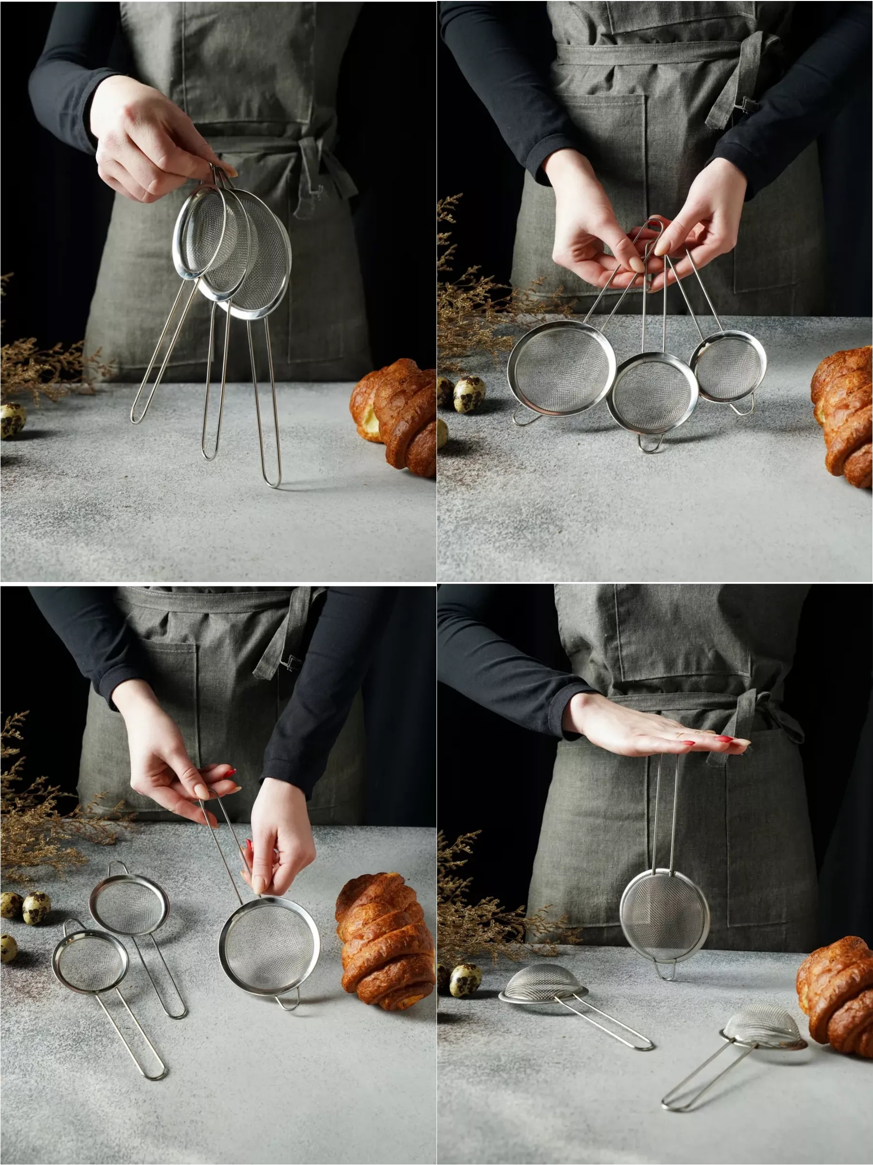 Süzgeç Seti 3 Boy Çok Amaçlı Süzgeç 304 Çelik Profesyoneller İçin  722009