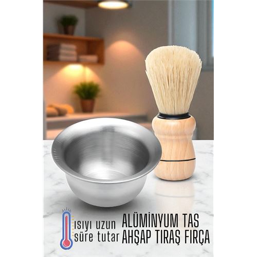 Modacar Alüminyum Tıraş Tası Ahşap Tıraş Fırçası Seti -