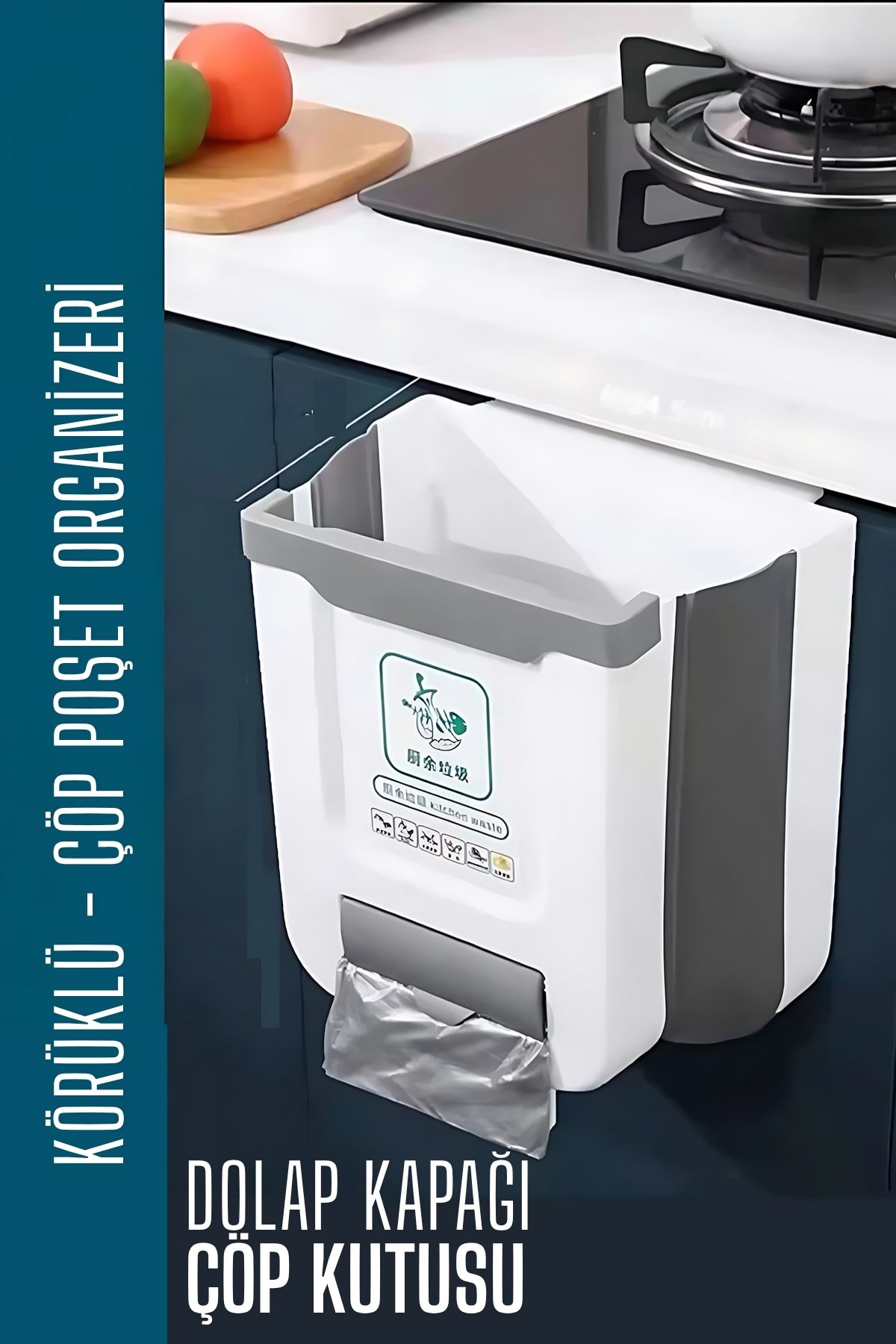 Körüklü Çöp Kovası - Mutfak Dolap Kapağına Çöp Kutusu BEYAZ 