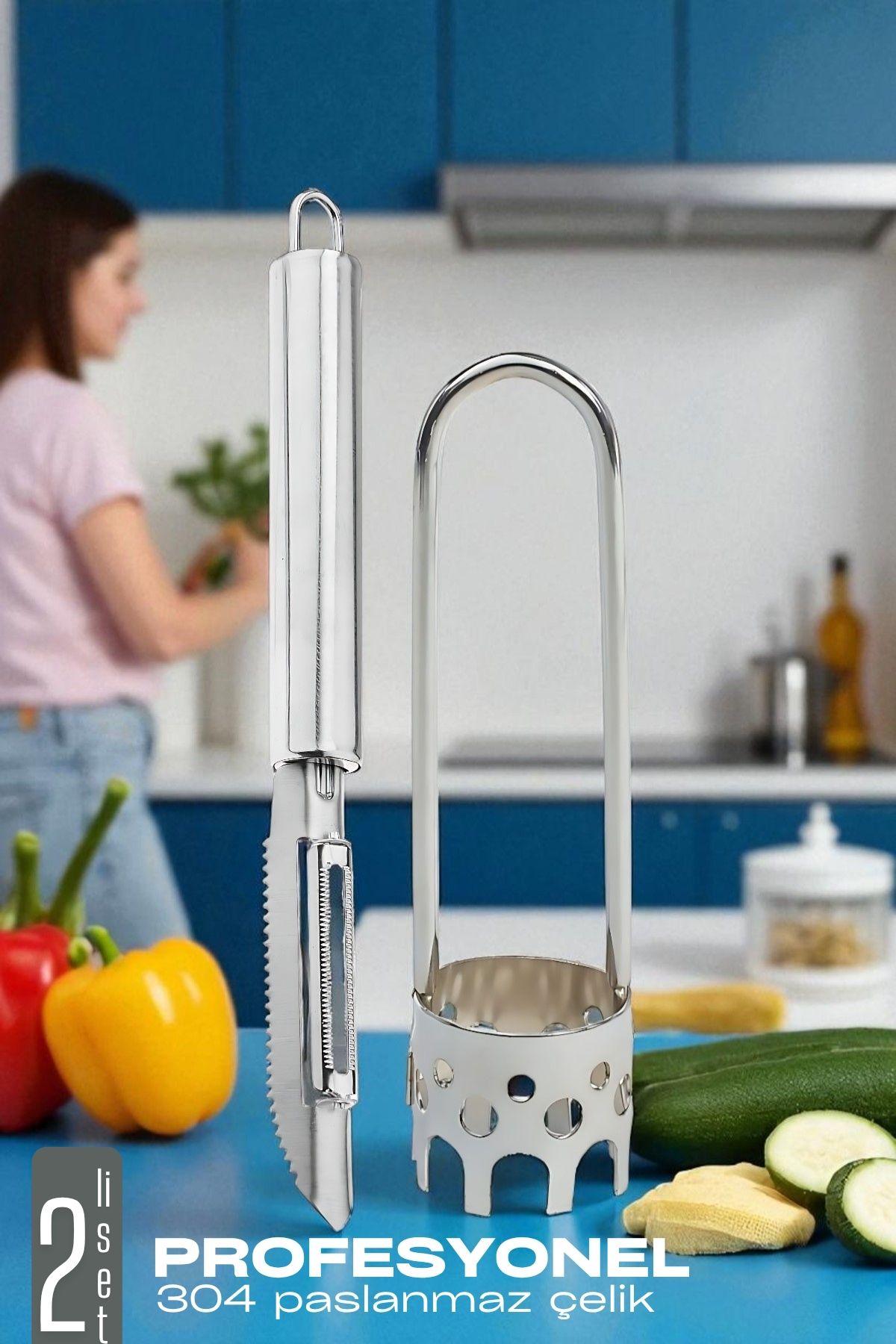 Dolmalık Biber Oyacağı Soyacak Seti - Sebze Oyacağı - Profesyonel Çelik 2 li set 