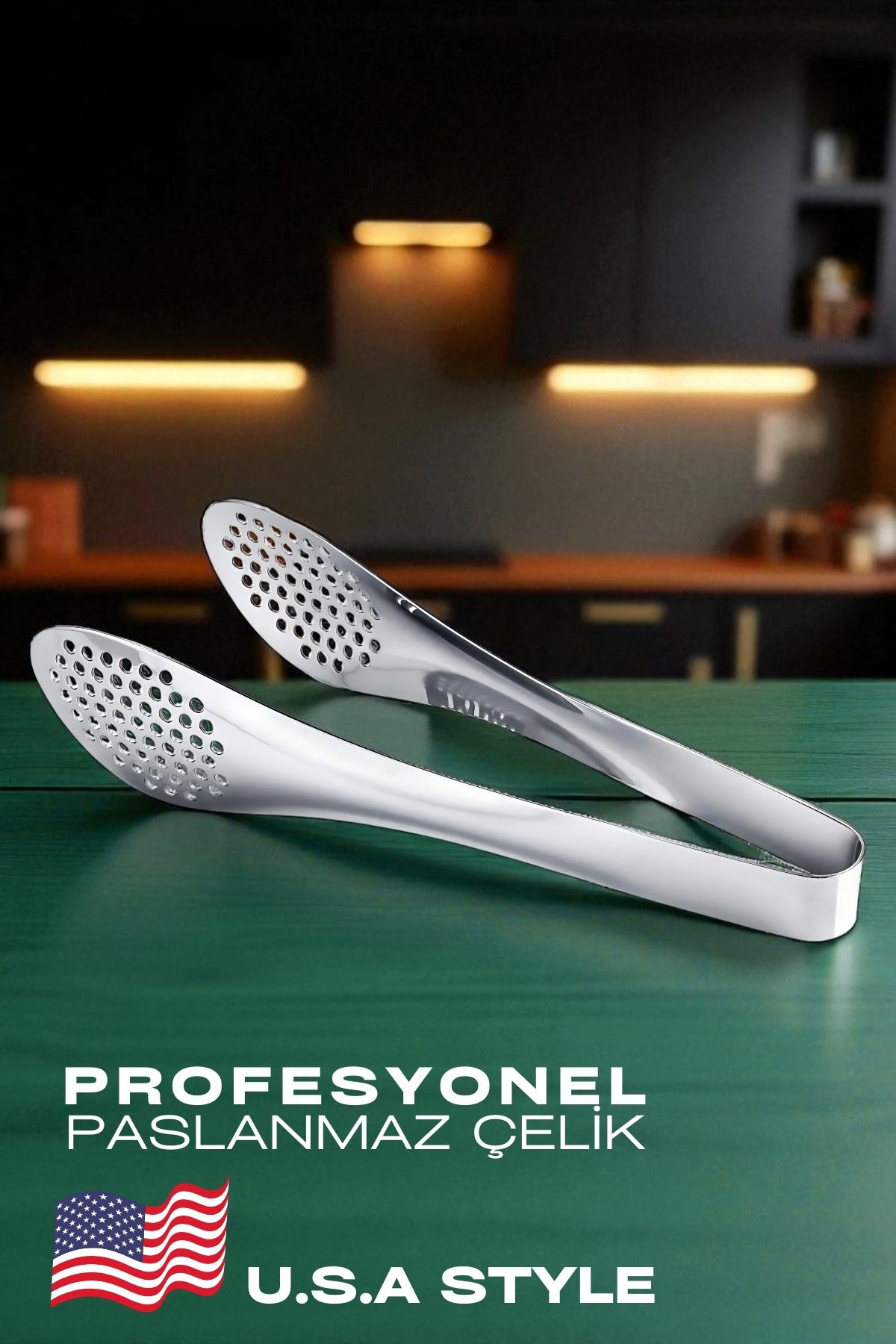 Amerikan Tip Mutfak Maşası 304 Paslanmaz Çelik Makarna Pasta Salata Çok Amaçlı Maşa 