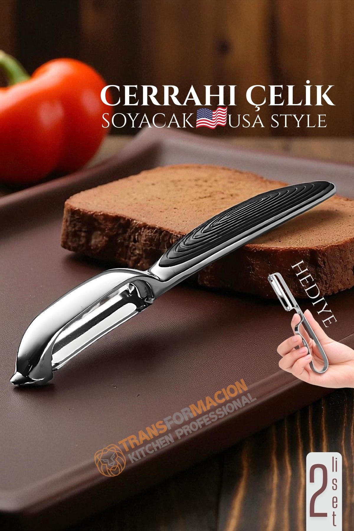 Amerikan Tip Soyacak Seti- Sebze Soyacağı Profesyonel Paslanmaz Çelik 2 li SET 