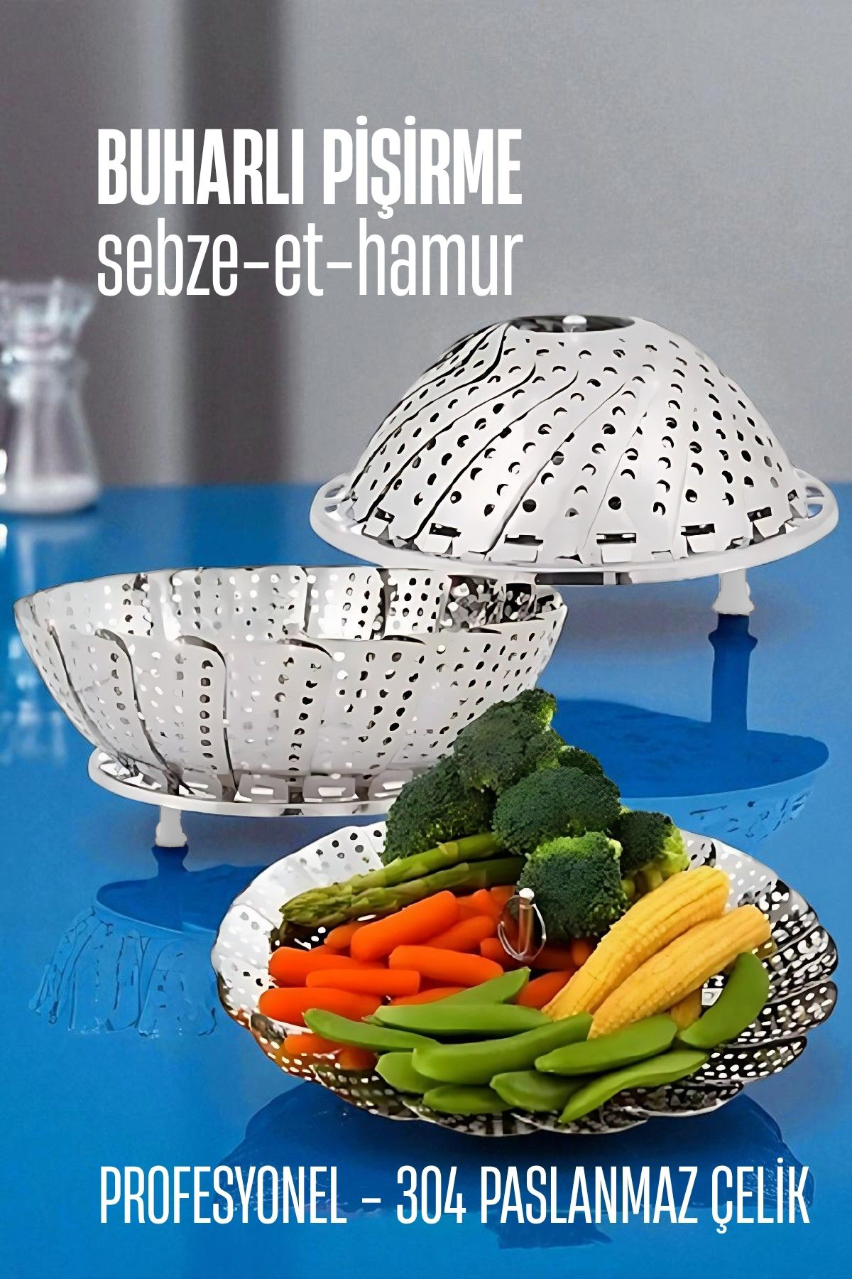 Sebze Pişirme Sepeti - Buharda Pişirme Haşlama Aparatı Paslanmaz Çelik 