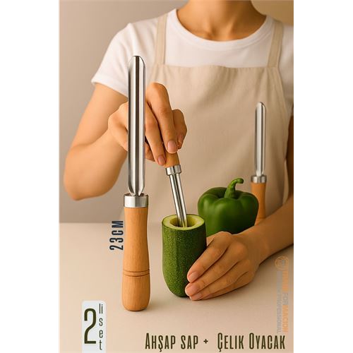 TransForMacion Oyacak - 2 Lİ SET Dolmalık Kabak ve Biber Patlıcan Oyacağı 304 Paslanmaz Çelik 722022 