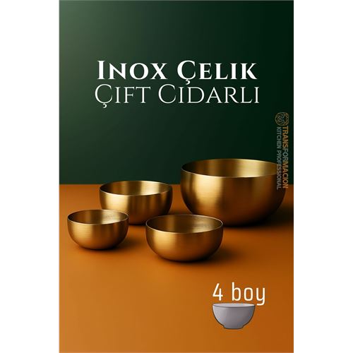 TransForMacion Çift Cidarlı Kase - Inox Çelik 4 LÜ Kase Seti Kase  722034