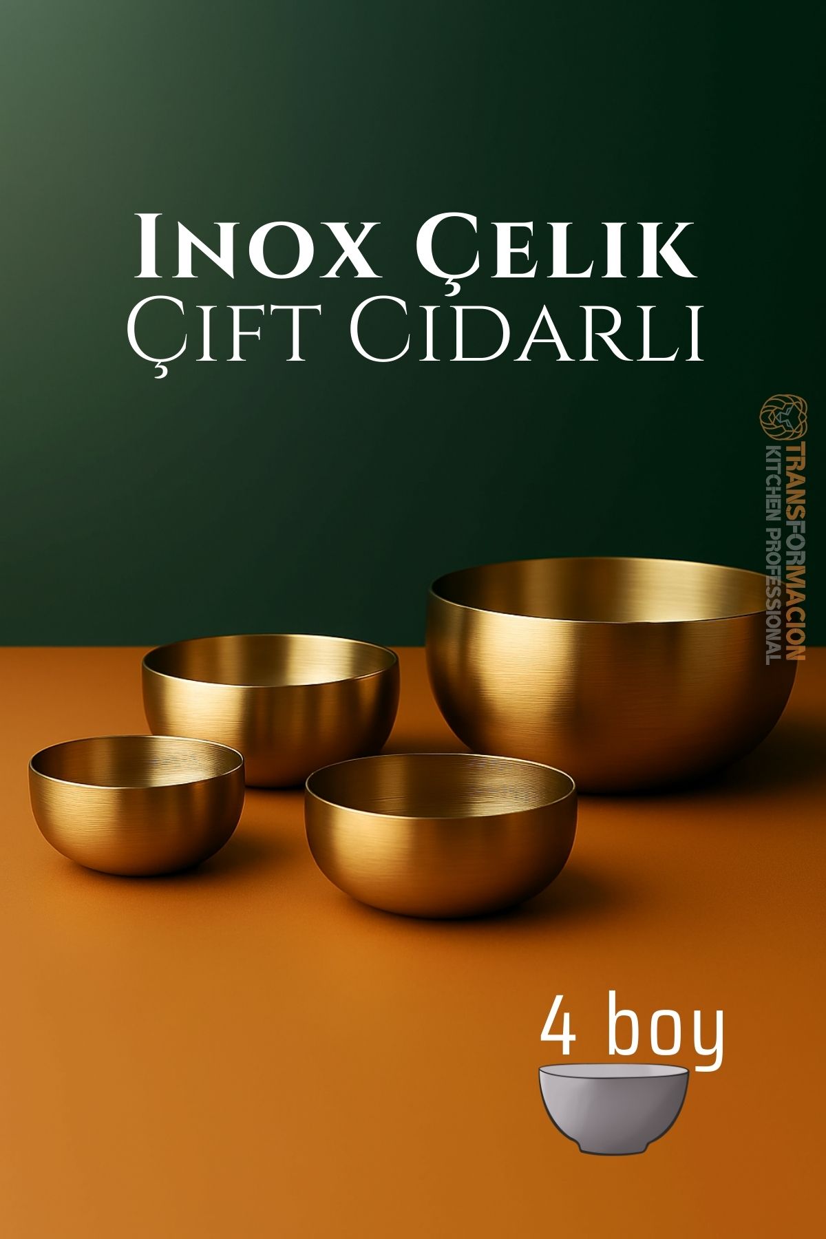 Çift Cidarlı Kase - Inox Çelik 4 LÜ Kase Seti Kase  722034