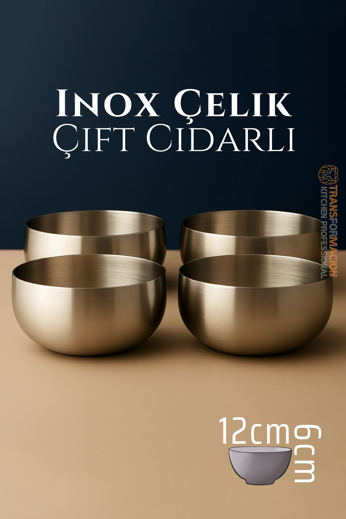 Çift Cidarlı Kase - Inox Çelik Kase 12 cm  4 LÜ SET 722035