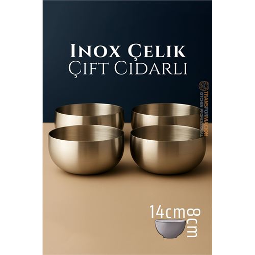 TransForMacion Çift Cidarlı Kase - Inox Çelik Kase  14 cm 4 LÜ SET 722036