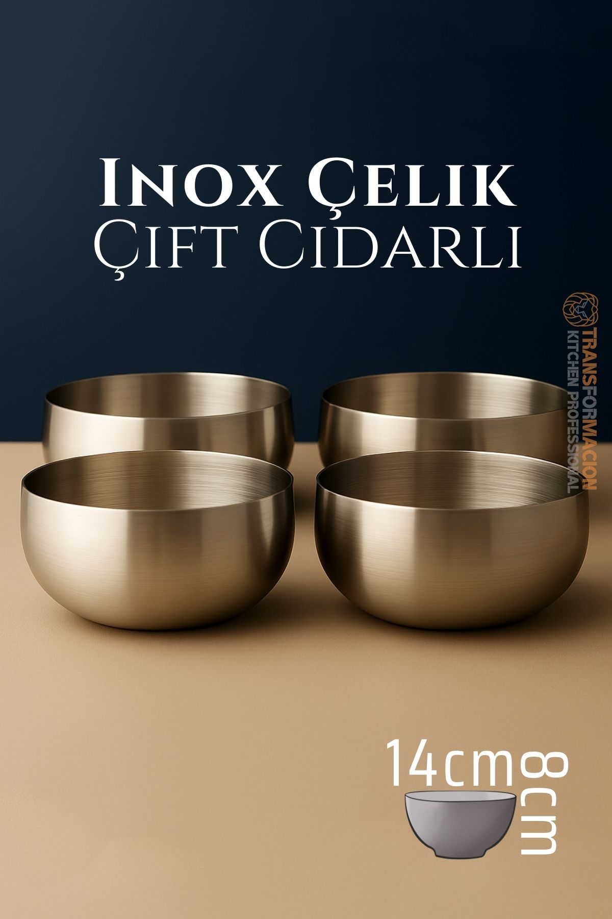 Çift Cidarlı Kase - Inox Çelik Kase  14 cm 4 LÜ SET 722036