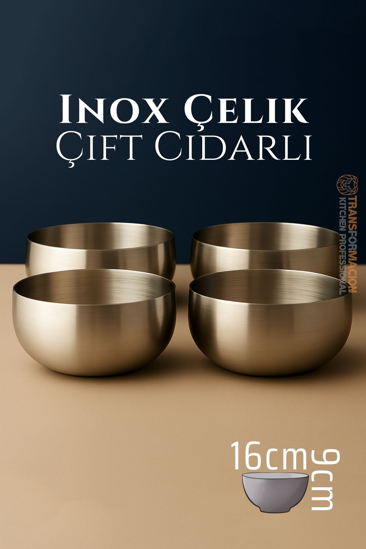 Çift Cidarlı Kase - Inox Çelik Kase 16 cm 4 LÜ SET 722037