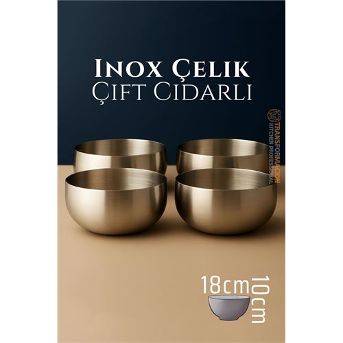 TransForMacion Çift Cidarlı Kase - Inox Çelik Kase  18 cm 4 LÜ SET 722038