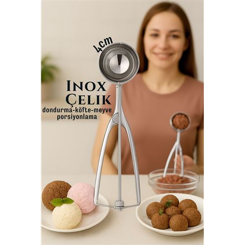 TransForMacion Inox 4 cm Dondurma Kaşığı - Karpuz Kurabiye Köfte Helva Porsiyonlama 722039