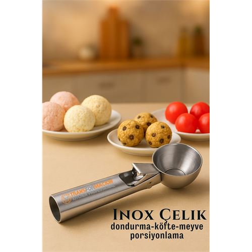 TransForMacion Inox 5 cm Dondurma Kaşığı - Karpuz Kurabiye Köfte Helva Porsiyonlama 722040