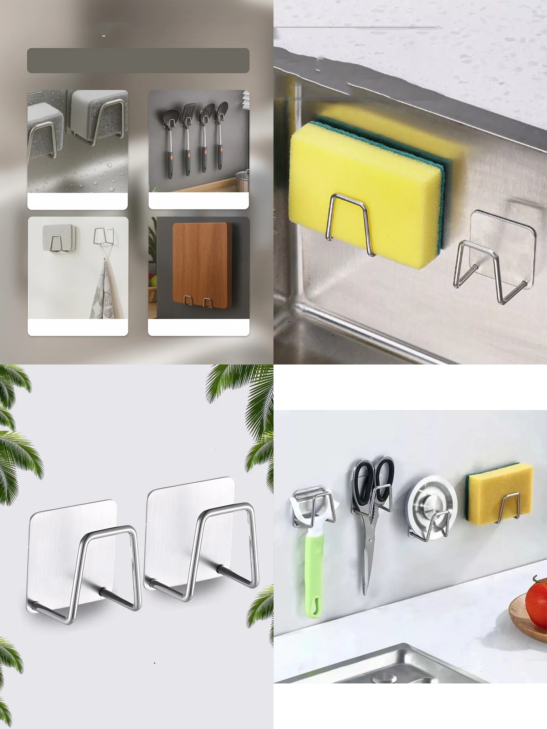 Inox Çelik Çok Amaçlı Askı - Banyo Askısı - Mutfak Askısı Profesyonel 4 lü SET 722044