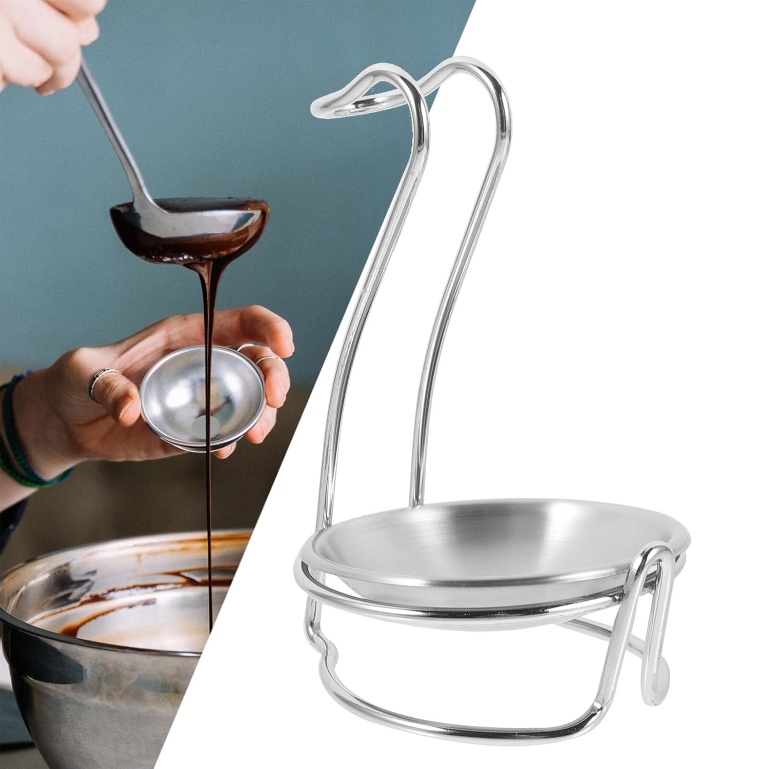 Inox Kepçe Standı - 2 li Kaşık Kepçe Standı- Profesyonel Şef Tasarımı 722045