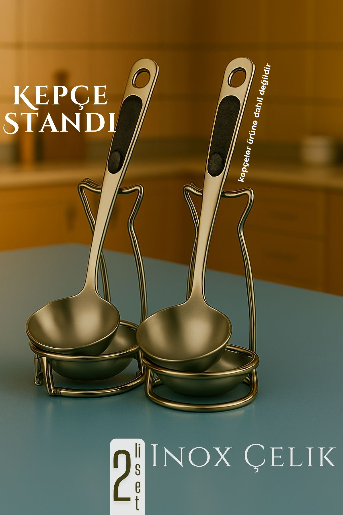 Inox Kepçe Standı - 2 li Kaşık Kepçe Standı- Profesyonel Şef Tasarımı 722045