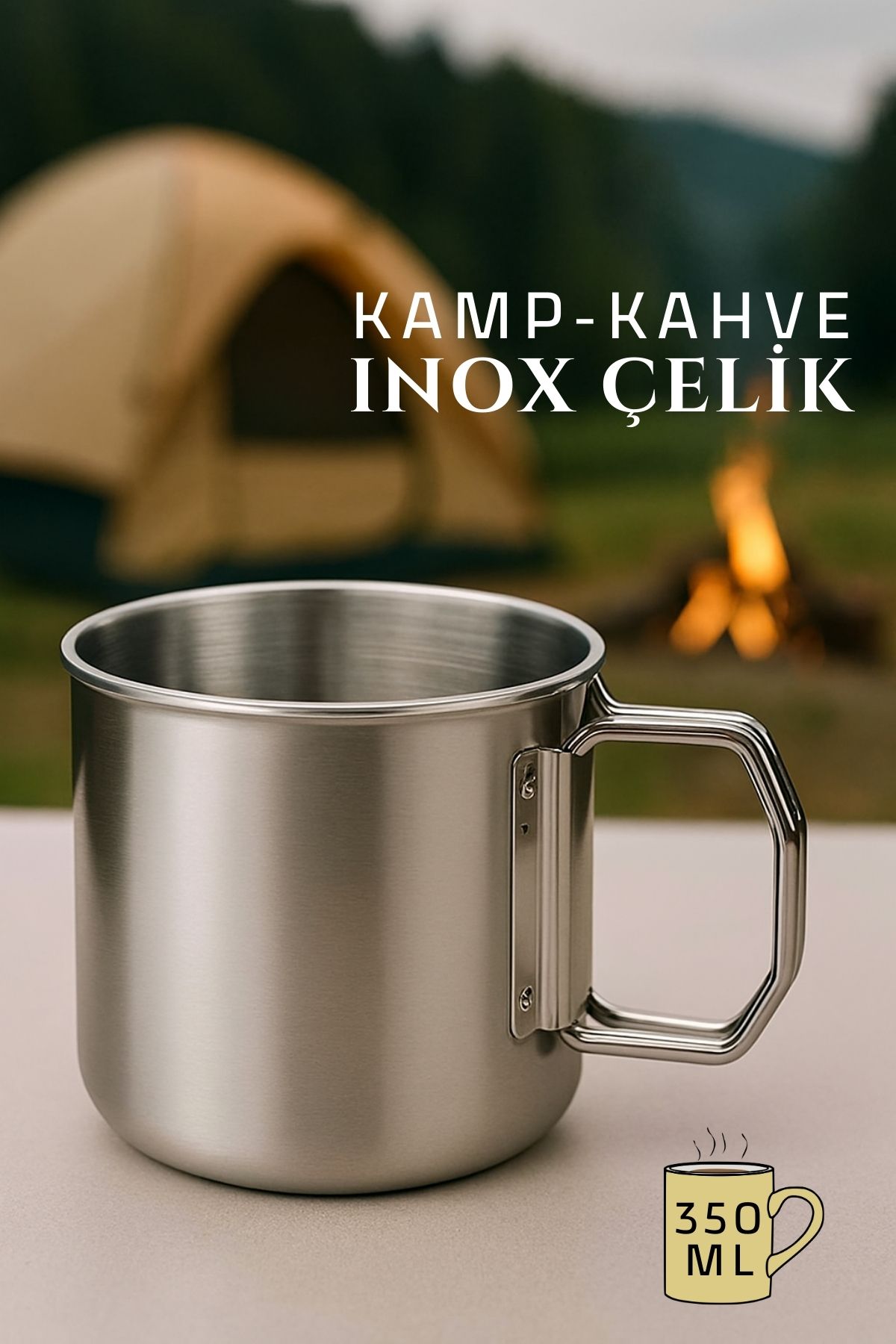 Inox Çelik Kamp Kupası - Inox Kamp Bardağı Profesyonel Inox Çelik 350 ml 722046