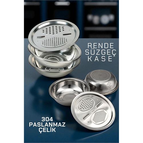 TransForMacion Çelik Rende Kase Süzgeç Seti - MultiFix 3 in 1 Paslanmaz Çelik 722050