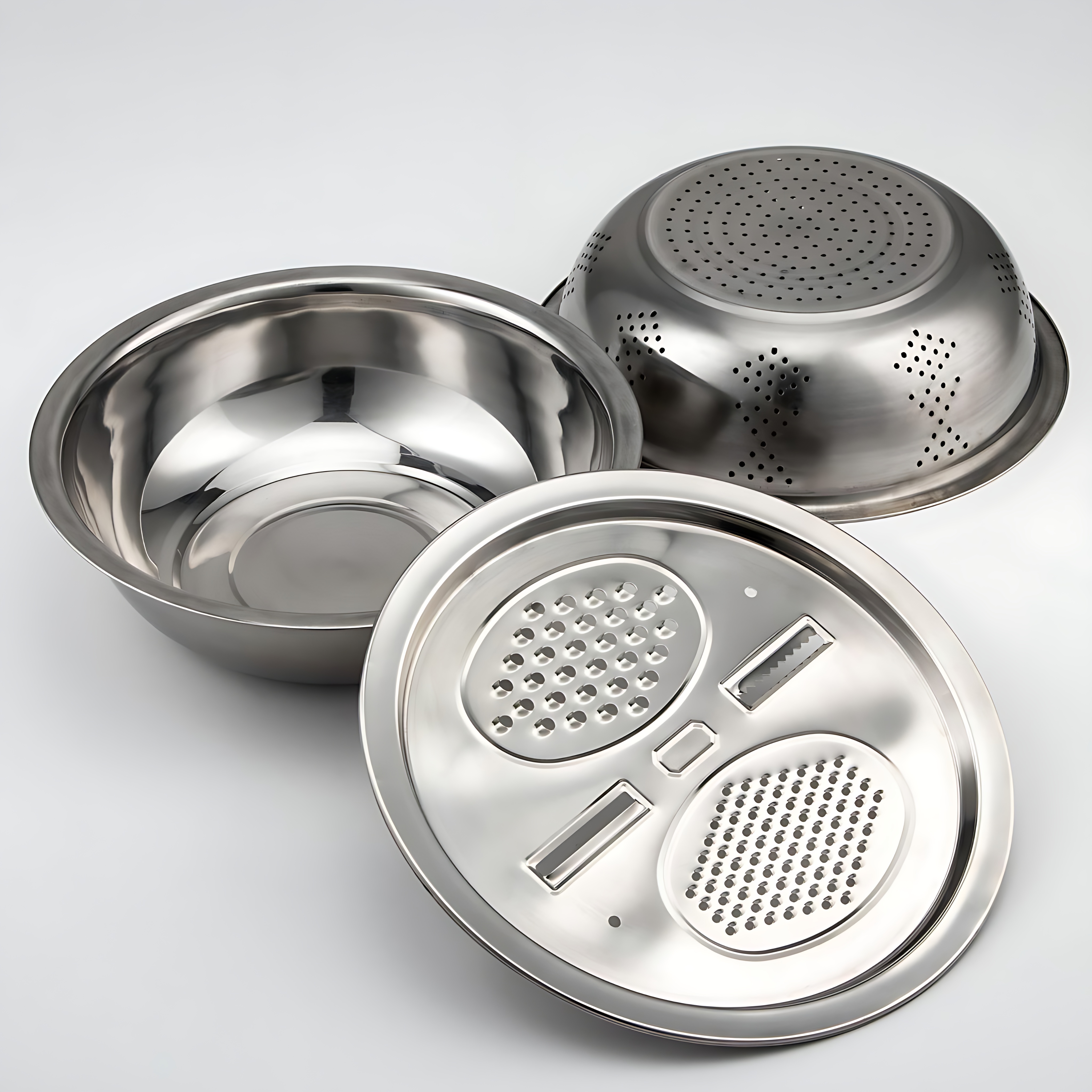 Çelik Rende Kase Süzgeç Seti - MultiFix 3 in 1 Paslanmaz Çelik 722050