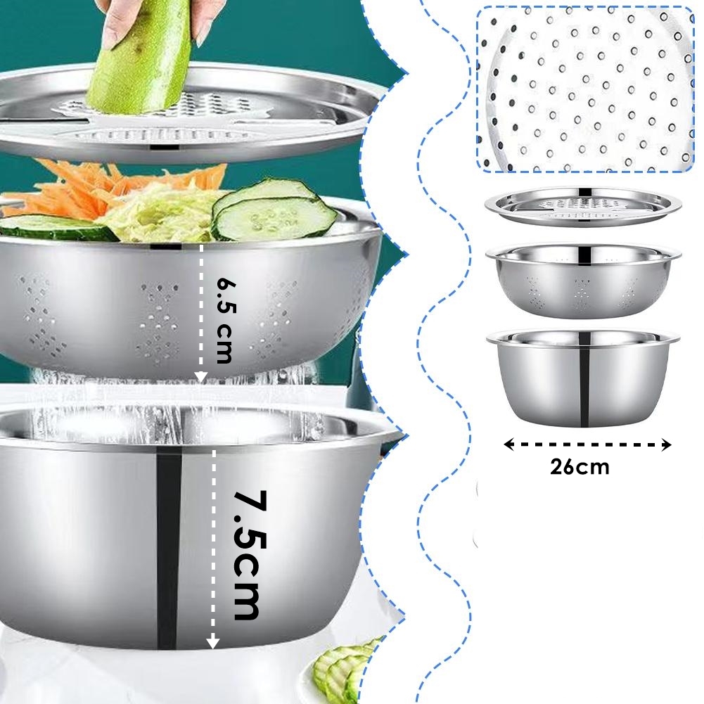 Çelik Rende Kase Süzgeç Seti - MultiFix 3 in 1 Paslanmaz Çelik 722050