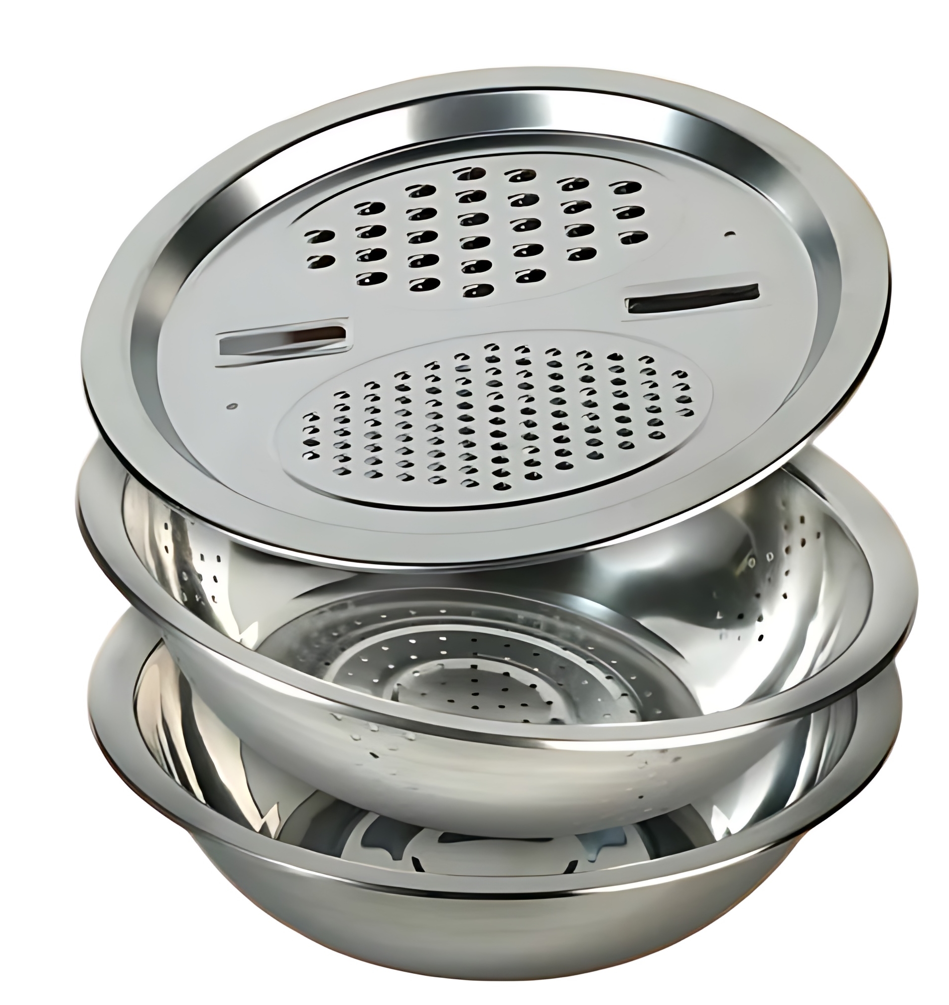 Çelik Rende Kase Süzgeç Seti - MultiFix 3 in 1 Paslanmaz Çelik 722050