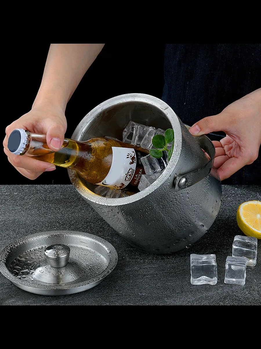 Buz Kovası Çift Cidarlı Yalıtımlı Endüstriyel Inox Şampanya Şarap Bira Soğutucu BIG 722053