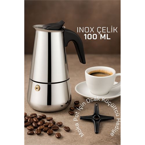 TransForMacion Inox Moka Pot - Paslanmaz Çelik Profesyonel Moka Pot - 100 ml 722055