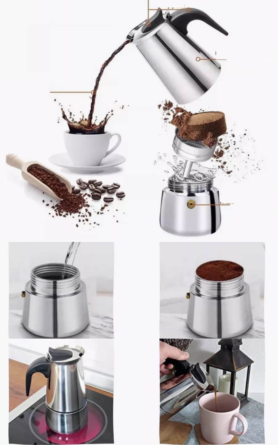 Inox Moka Pot - Paslanmaz Çelik Profesyonel Moka Pot - 100 ml 722055