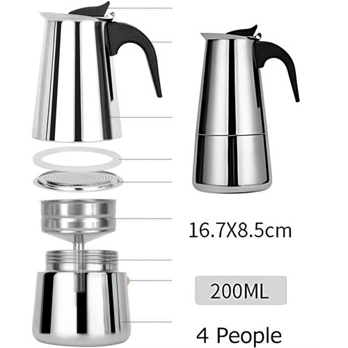 TransForMacion Inox Moka Pot - Paslanmaz Çelik Profesyonel Moka Pot - 200 ml 722056