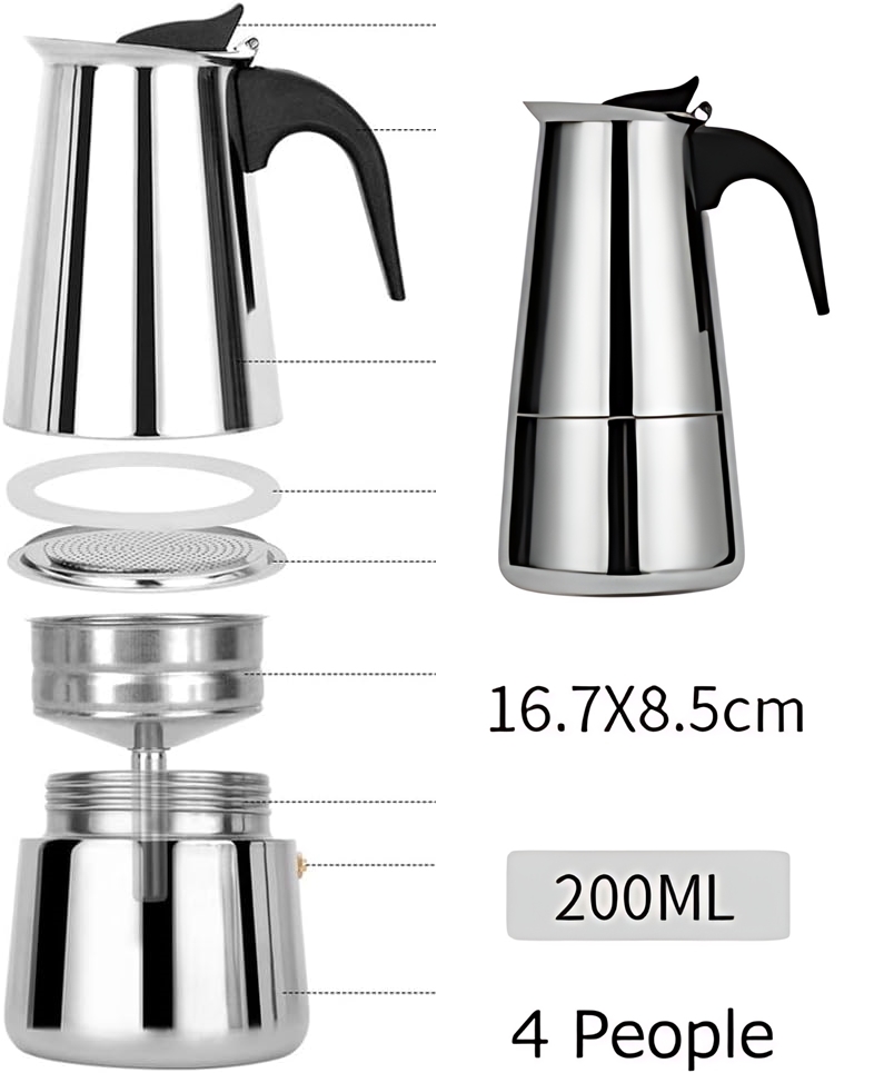 Inox Moka Pot - Paslanmaz Çelik Profesyonel Moka Pot - 200 ml 722056