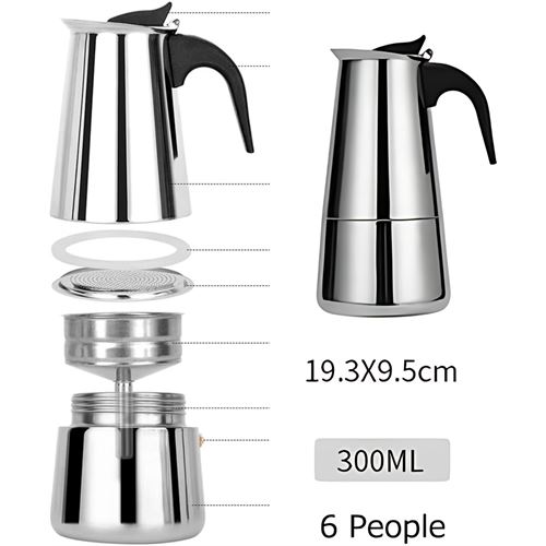 TransForMacion Inox Moka Pot - Paslanmaz Çelik Profesyonel Moka Pot - 300 ml 722057