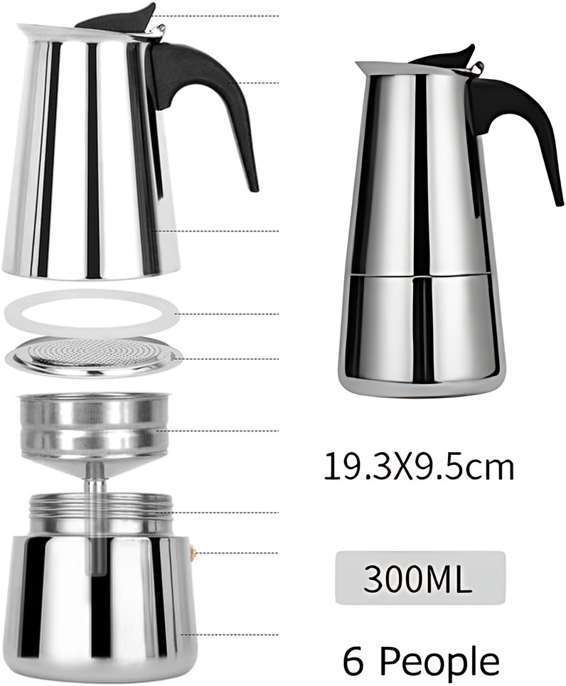 Inox Moka Pot - Paslanmaz Çelik Profesyonel Moka Pot - 300 ml 722057