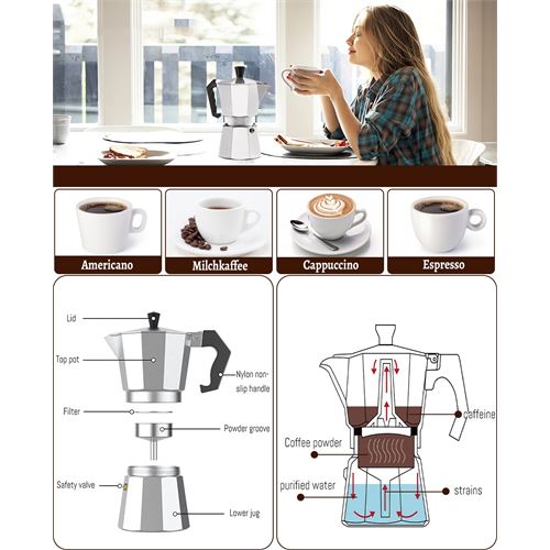 TransForMacion Klasik Italyan Moka Pot - 6061 Saf Alüminyum  Profesyonel Moka Pot - 6 kişilik 722059