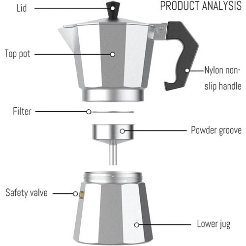 TransForMacion Klasik Italyan Moka Pot - 6061 Saf Alüminyum  Profesyonel Moka Pot - 6 kişilik 722059