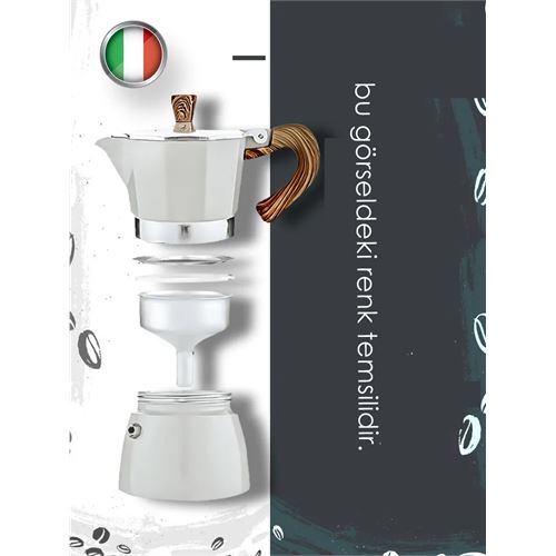 TransForMacion Italyan Moka Pot - 6061 Saf Alüminyum  Ahşap Saplı - 3 kişilik KREM 722060
