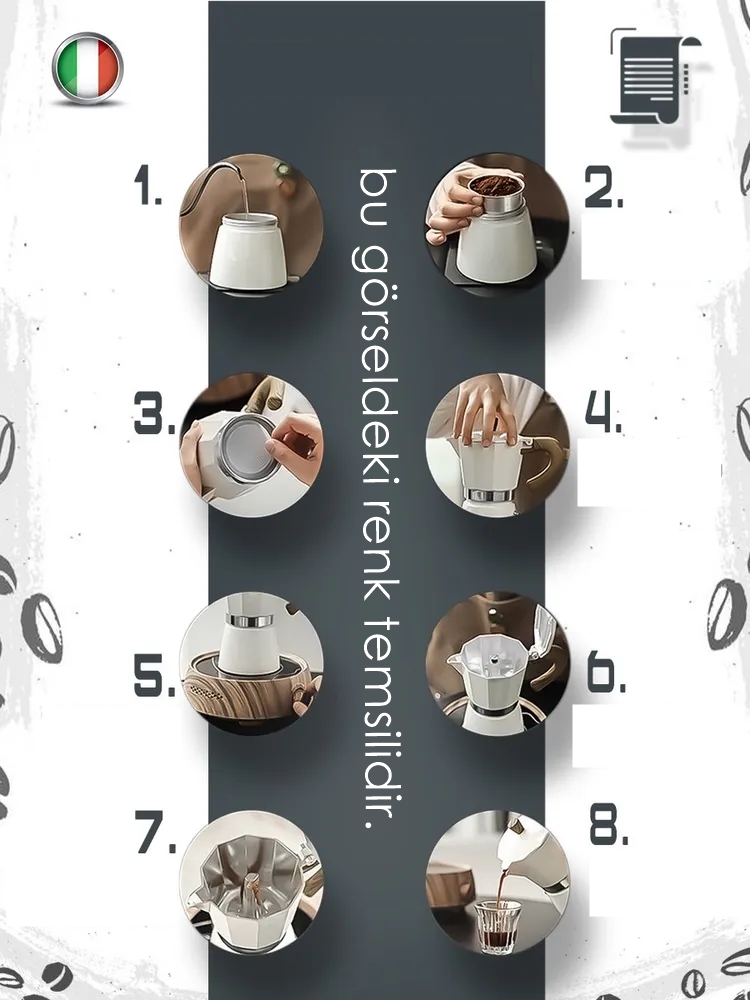 Italyan Moka Pot - 6061 Saf Alüminyum  Ahşap Saplı - 3 kişilik KREM 722060