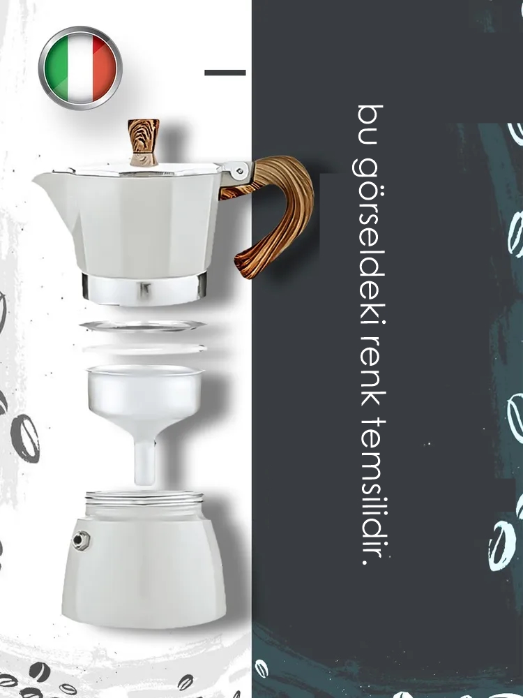 Italyan Moka Pot - 6061 Saf Alüminyum  Ahşap Saplı - 6 kişilik SİYAH 722067