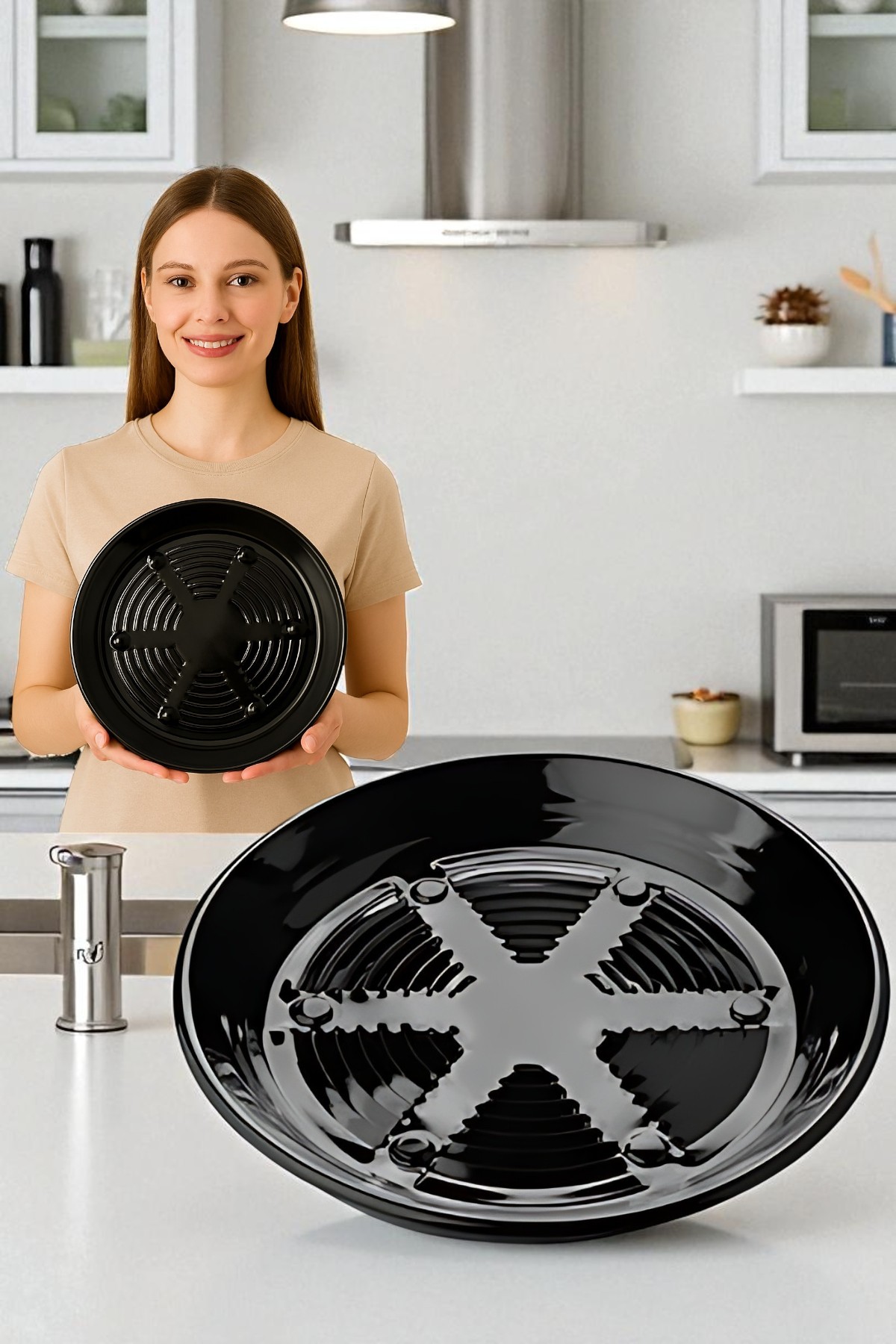 Emaye Közleme Tavası 31 cm - Fırına Uyumlu - Delikli Izgara Yüzeyli, Parlak Siyah 722068