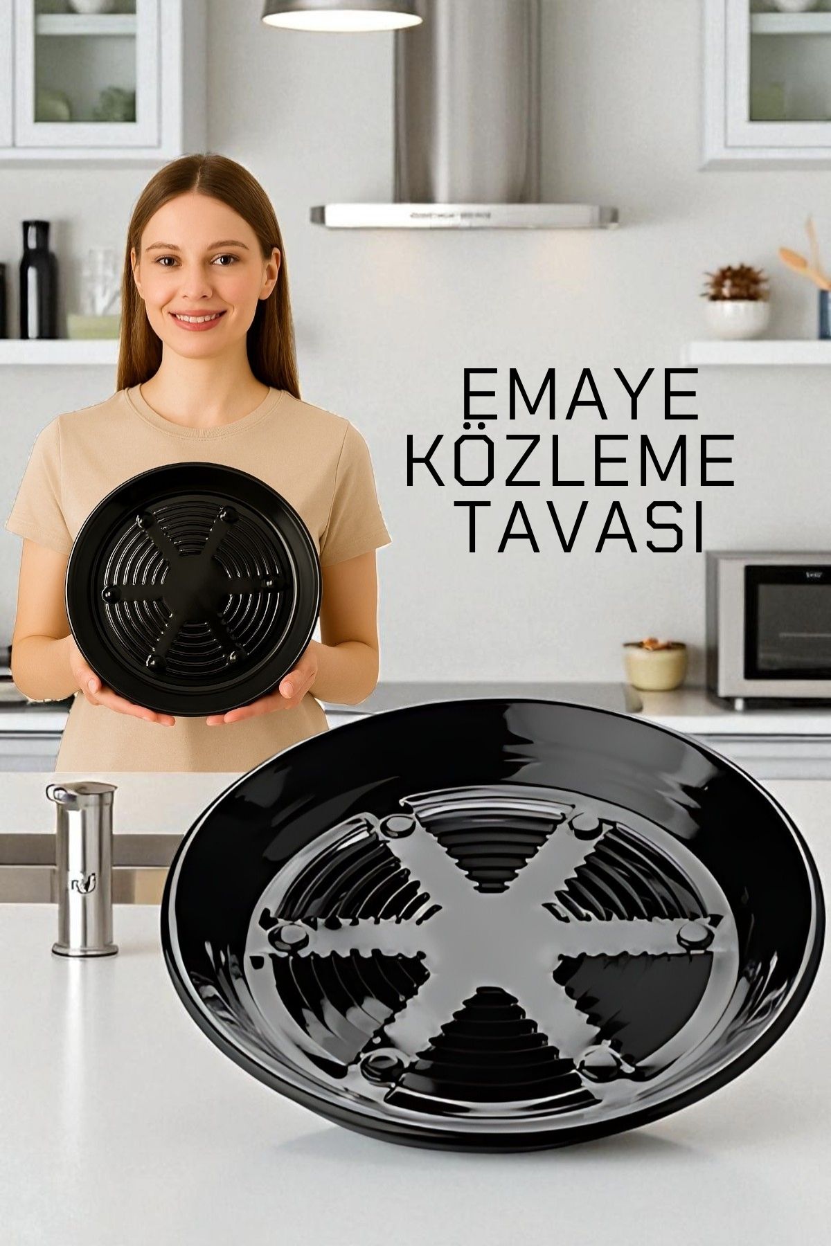 Emaye Közleme Tavası 31 cm - Fırına Uyumlu - Delikli Izgara Yüzeyli, Parlak Siyah 722068