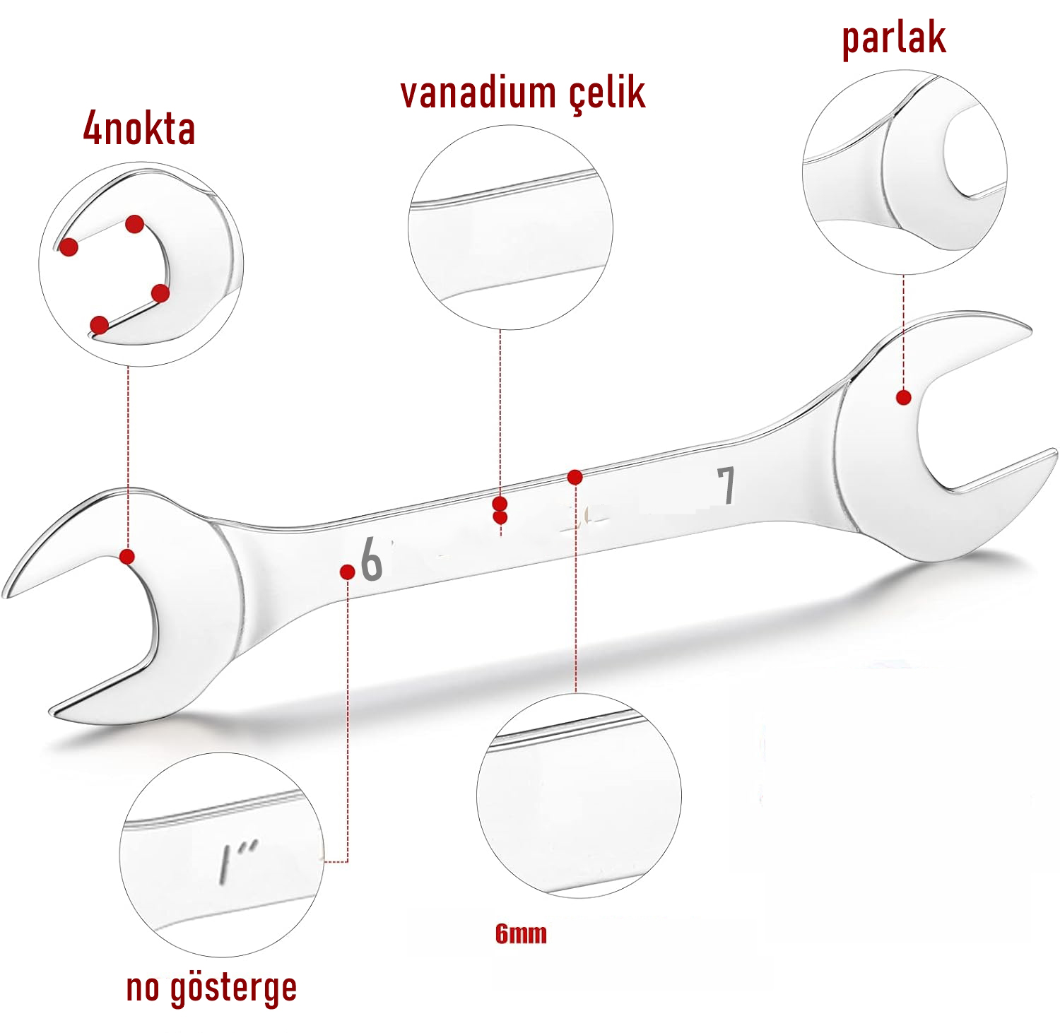 Açık Uçlu Anahtar Seti - İki Ağızlı Anahtar - İki Ucu Açık Vanadium Çelik Anahtar 8 li SET  721779