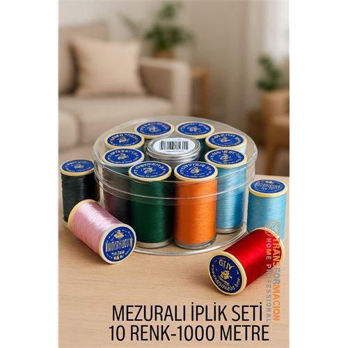 TransForMacion Dikiş İpliği Seti - 10 Renk 1000 Mt Kutulu Mezuralı Dikiş Seti 722075