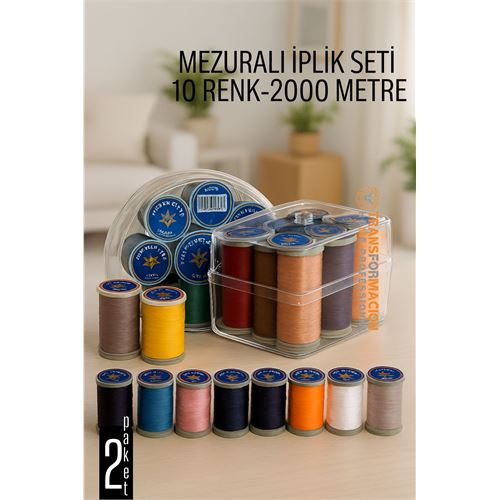TransForMacion Dikiş İpliği Seti - 10 Renk 2000 Mt Kutulu Mezuralı Dikiş Seti 722077