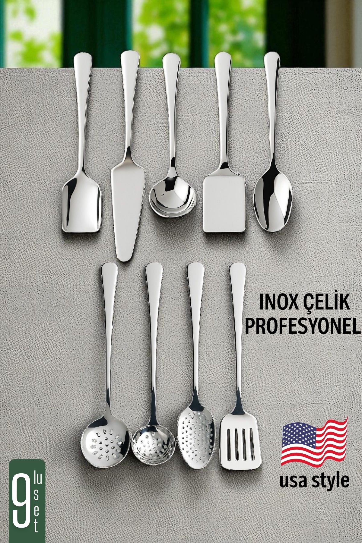 Amerikan Tip Servis Seti 9 Parça - Profesyonel Paslanmaz Çelik Çeyiz Seti 722084