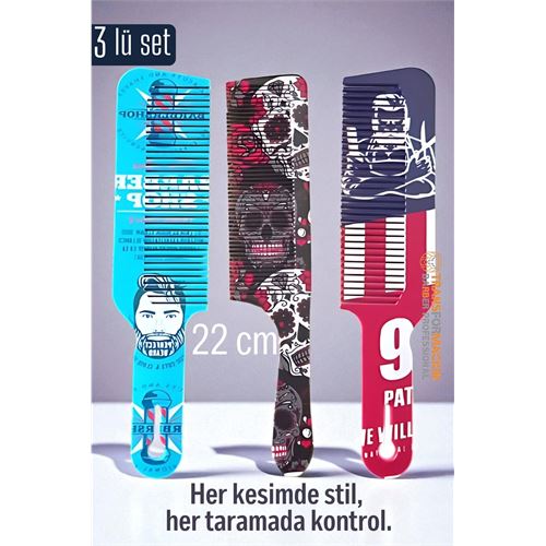 TransForMacion Saç Kesim Tarağı – Özel Tasarım 22 cm 3’lü Berber Tarağı Seti – Antistatik & Isıya Dayanıklı 722094