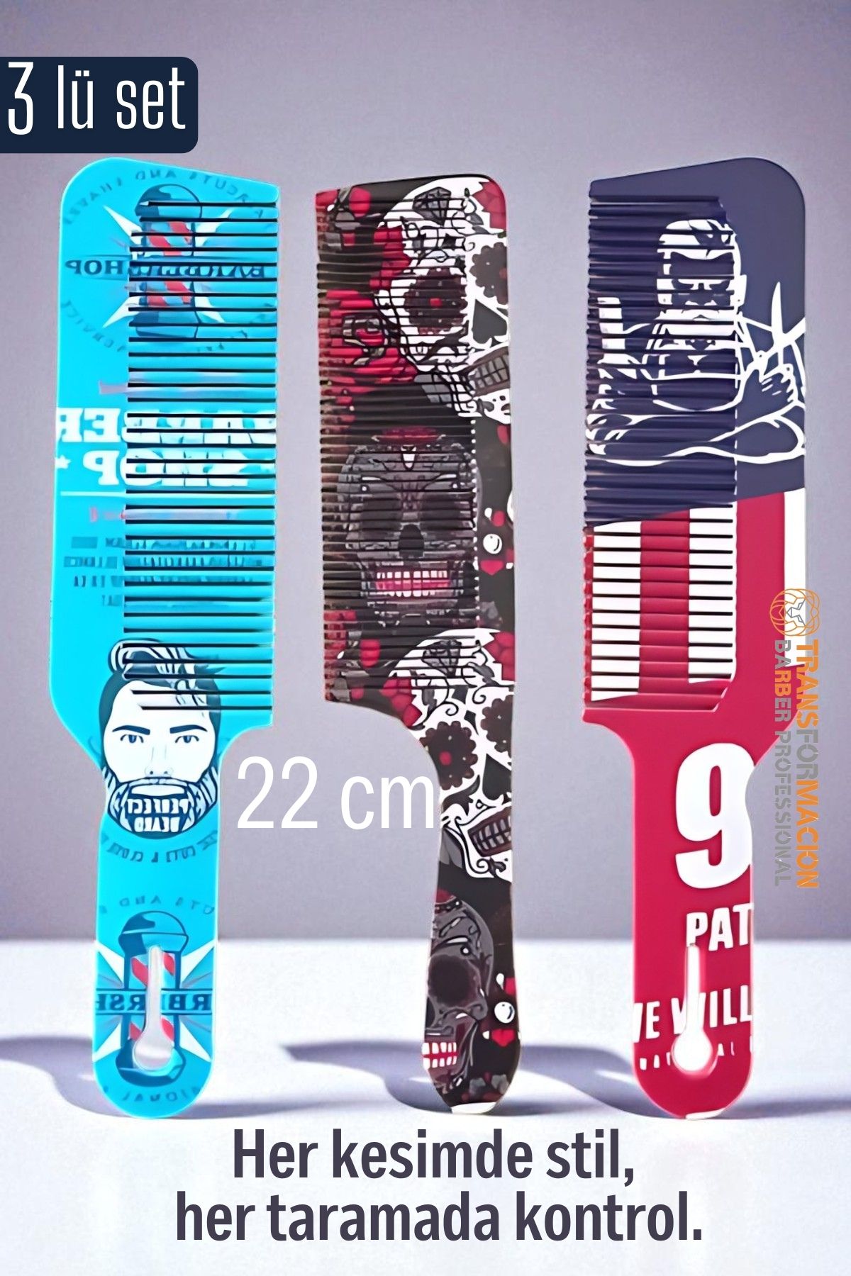 Saç Kesim Tarağı – Özel Tasarım 22 cm 3’lü Berber Tarağı Seti – Antistatik & Isıya Dayanıklı 722094