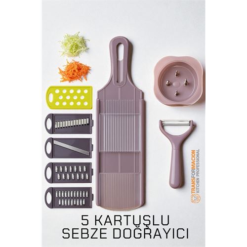 Modacar 5 Başlıklı Dikey Sebze Doğrayıcı - 8 in 1 Italyan Tip Rende Seti -Profesyonel Şefler İçin 