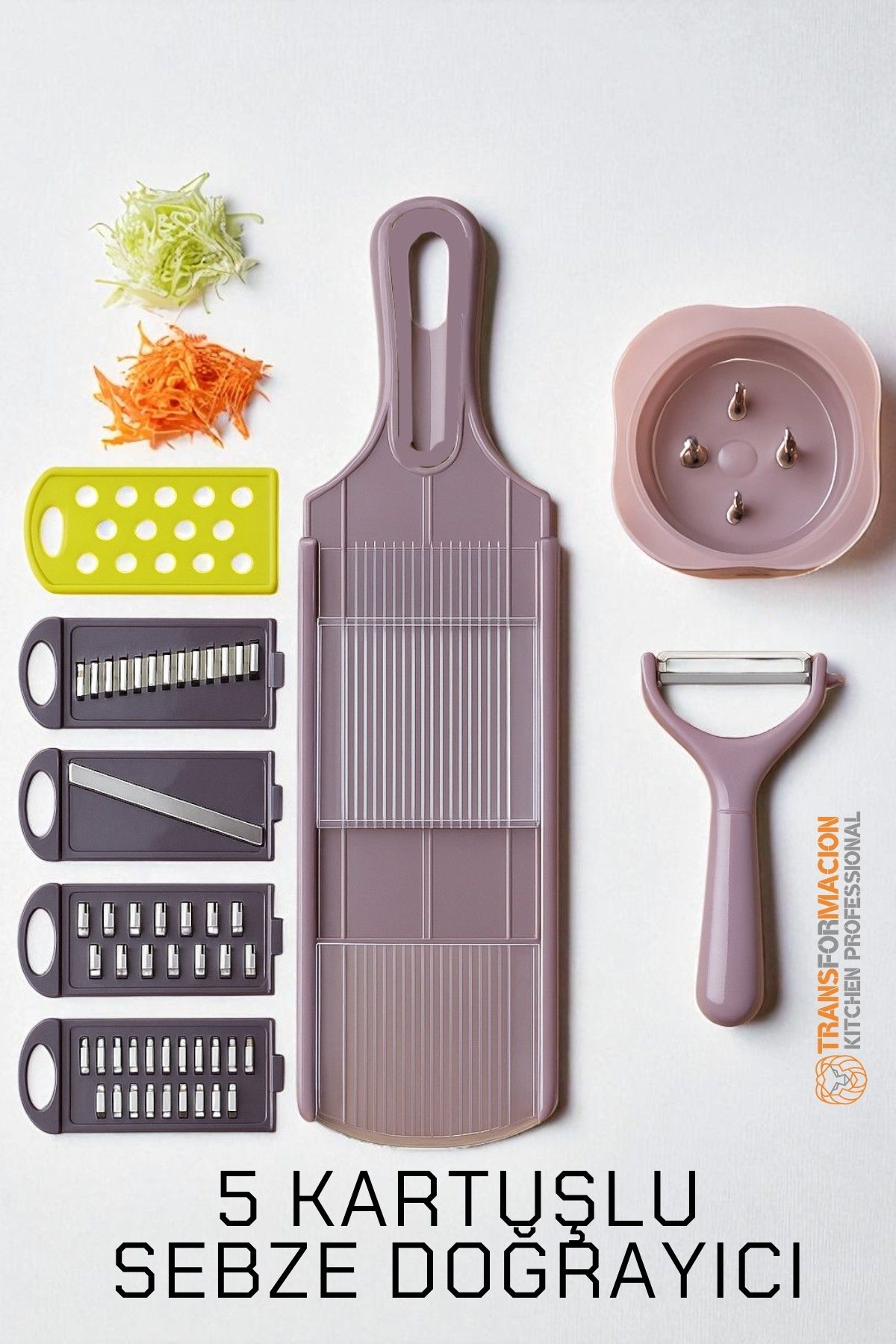 5 Başlıklı Dikey Sebze Doğrayıcı - 8 in 1 Italyan Tip Rende Seti -Profesyonel Şefler İçin 