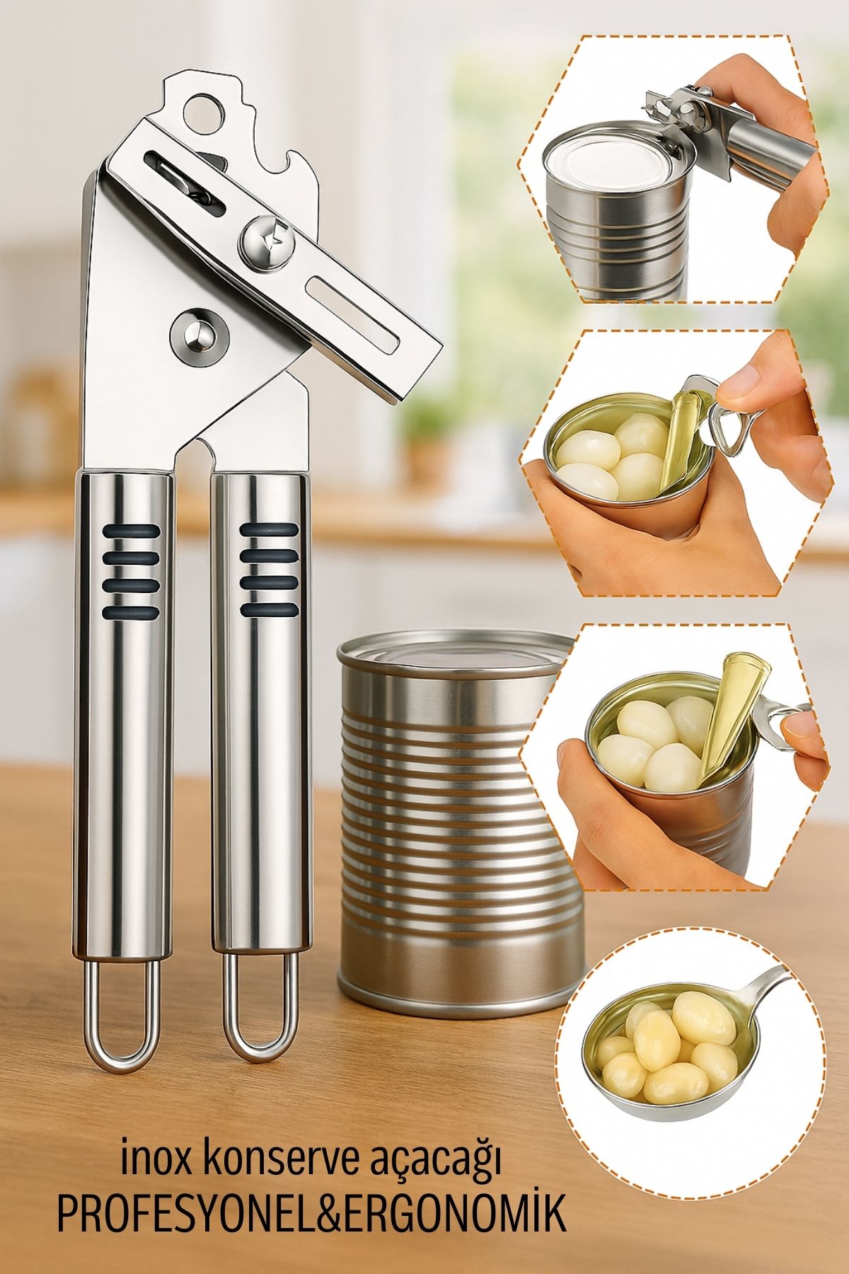 Inox Çelik Konserve Açacağı - Ergonomik ve Profesyonel Kolay Konserve Açıcı 