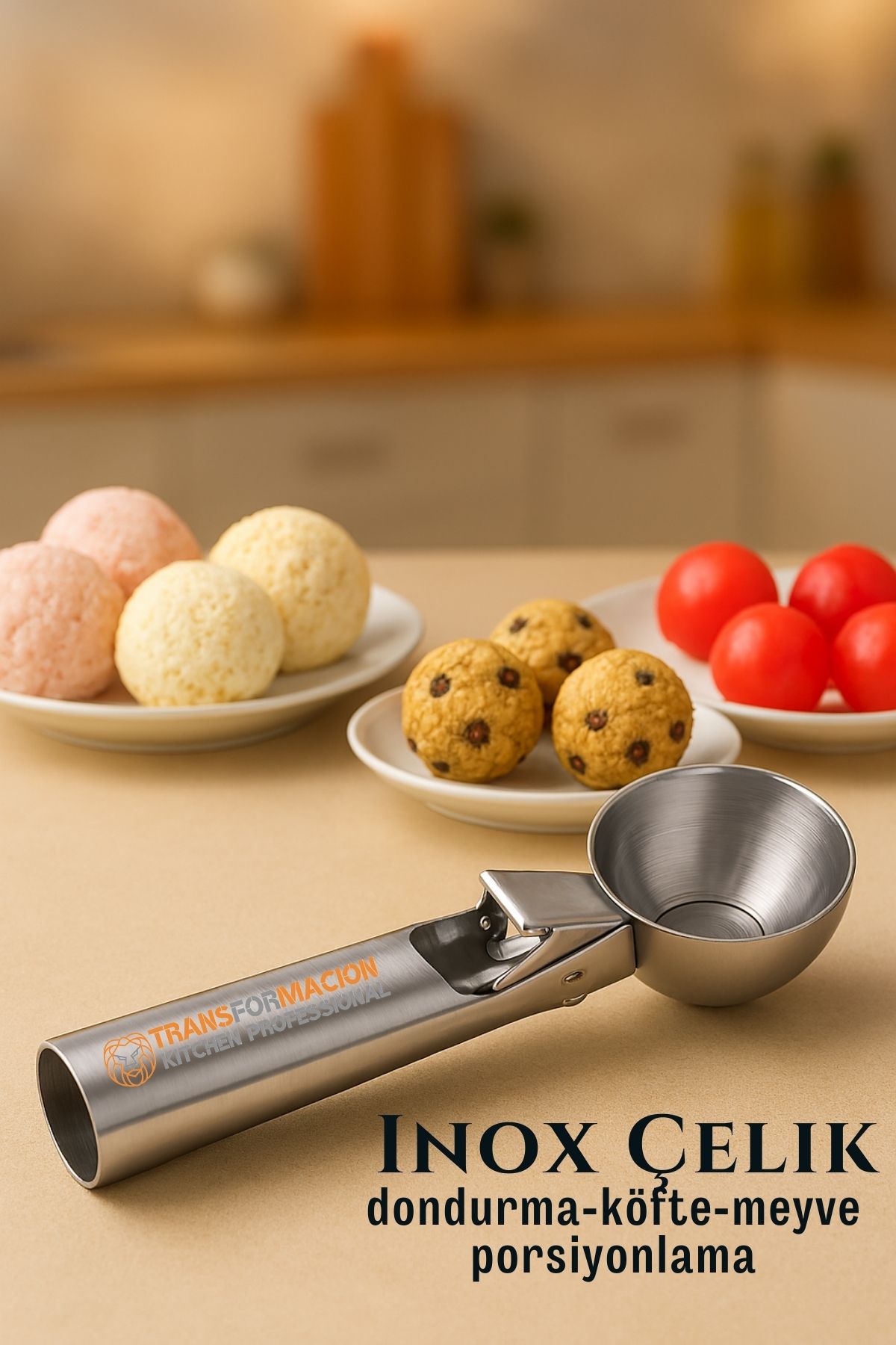 Inox 5 cm Dondurma Kaşığı - Karpuz Kurabiye Köfte Helva Porsiyonlama 