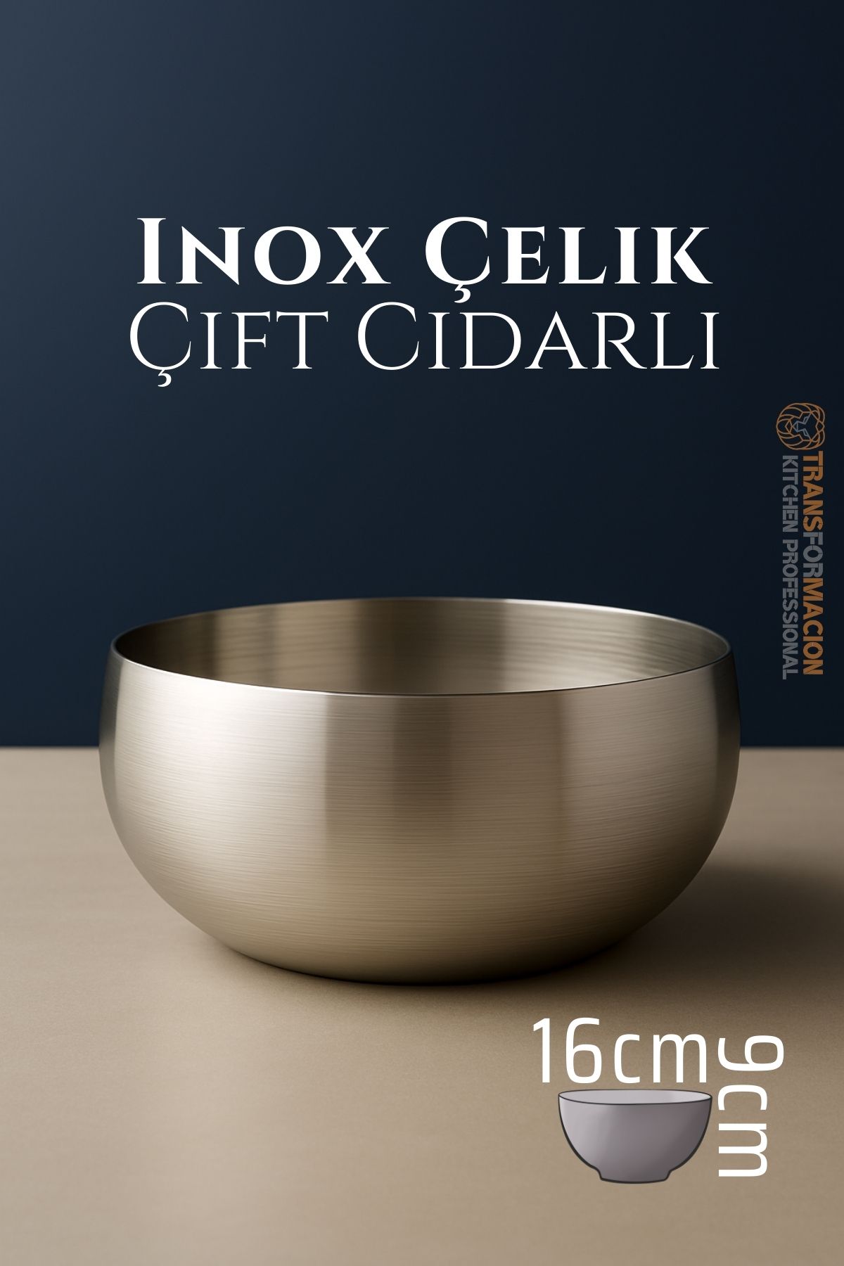 Çift Cidarlı Kase - Inox Çelik Kase 16 cm 